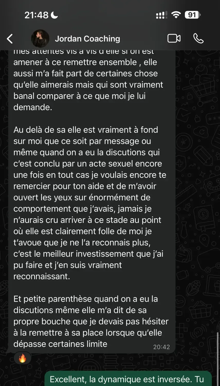 Continuation of the first original French coaching testimonial