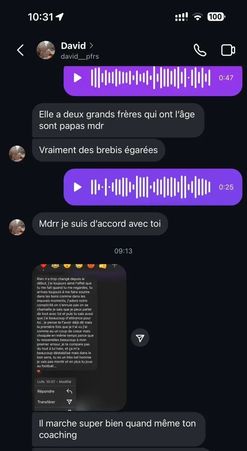 Original French conversation and message received after coaching