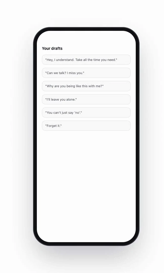 Six message drafts that will not be sent